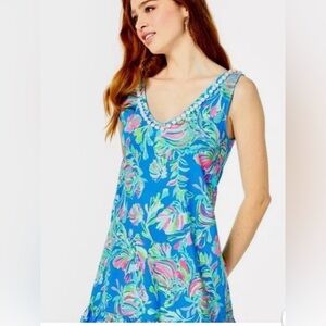 Lilly Pulitzer Sleeveless Camilla Swing Dress Blue Flare Fancy Fins Size Large